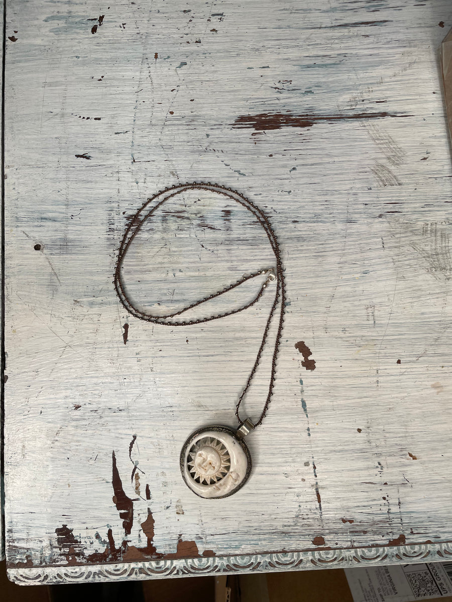 Sun & Moon Carved in Bone Necklace by Tara Gasparian