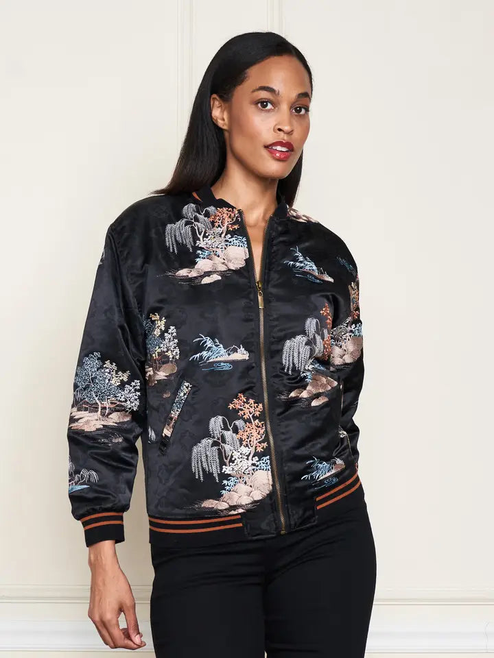 Satin Jacquard Embroidered Bomber Jacket by Paparazzi