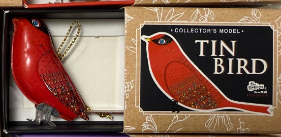 Metal Tin Bird Ornaments Mechanical Moving Parts Robin Boutique