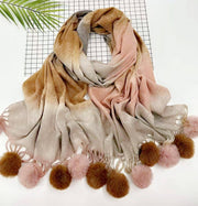 Ombré Pompom-Detailed Shawl/Scarf Robin Boutique