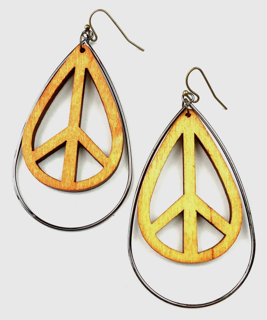Dyed Wood Peace Sign Earrings