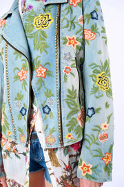 Lucinda Embroidered Denim Motorcycle Jacket by Aratta - Robin Boutique