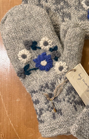 Lila Gray Hand Knit Beanie Hat, Mittens and Fingerless Armwarmers By Many Hands Robin Boutique