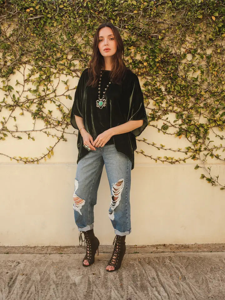 Olive Silk Velvet Scarf Top