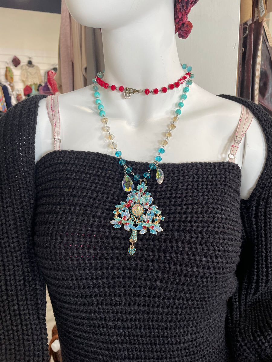 Crystal Christmas Tree Necklace in Blue by Gina