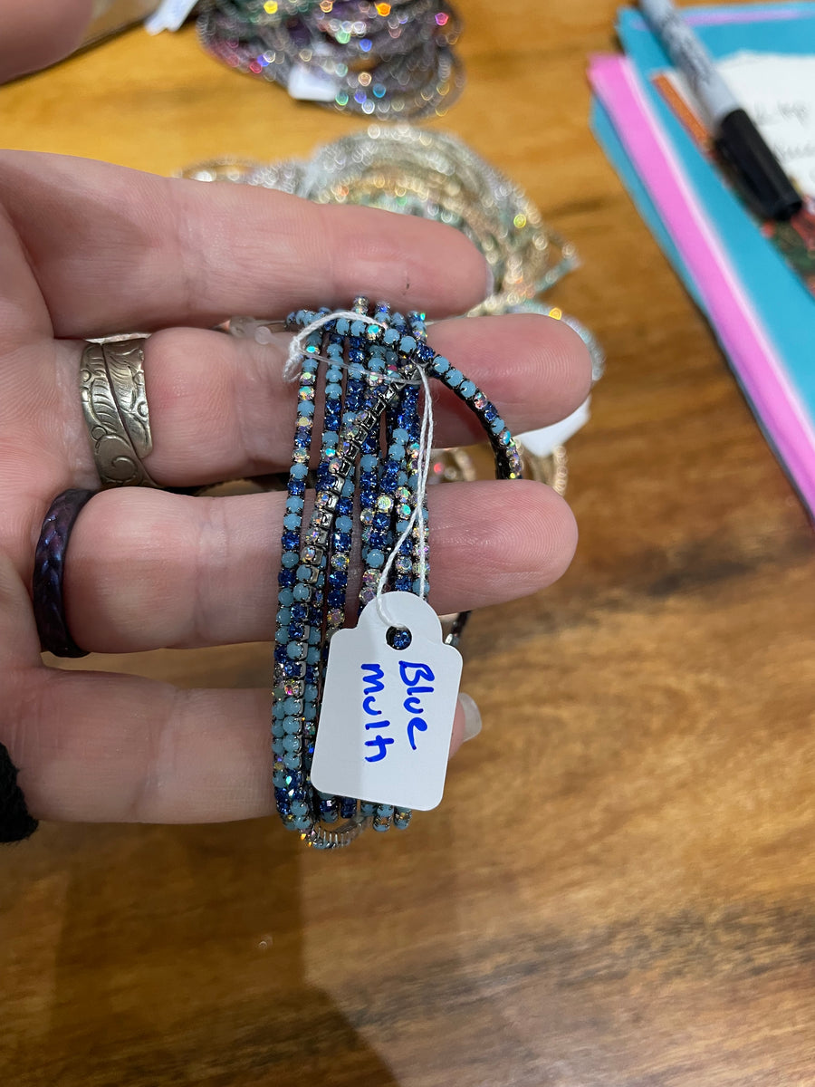 Rhinestone Tennis Stretch Bracelets on Black Silver