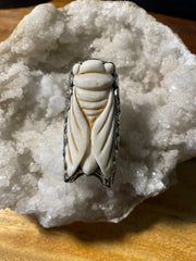 Cicada Carved in Bone Adjustable Ornate Ring