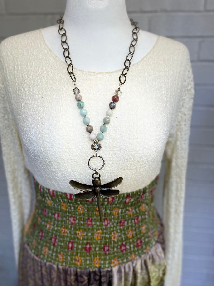 Dragonfly Beaded Chain Necklace