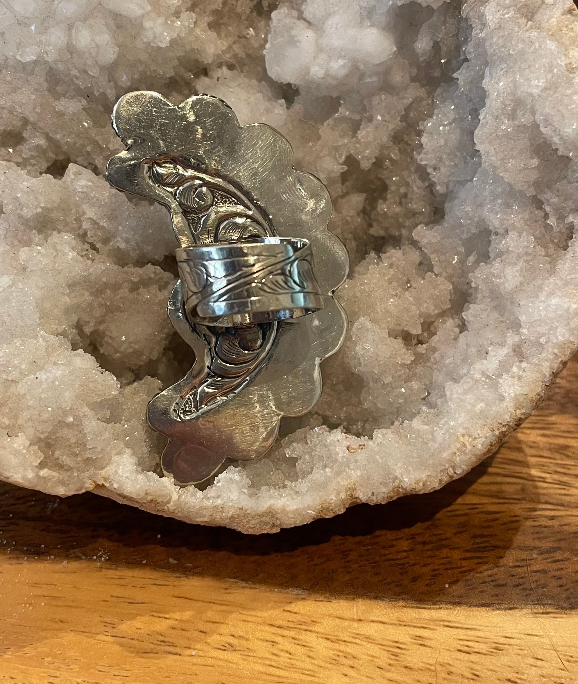 Turquoise and Carved Moon Face Adjustable Ring