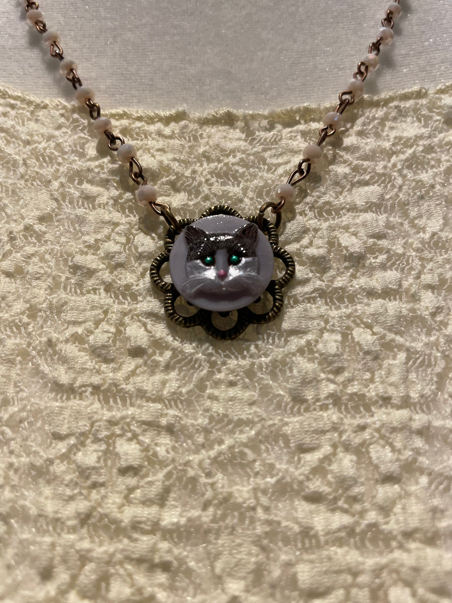 Fancy Vintage Cat Cameo Necklace by Gina
