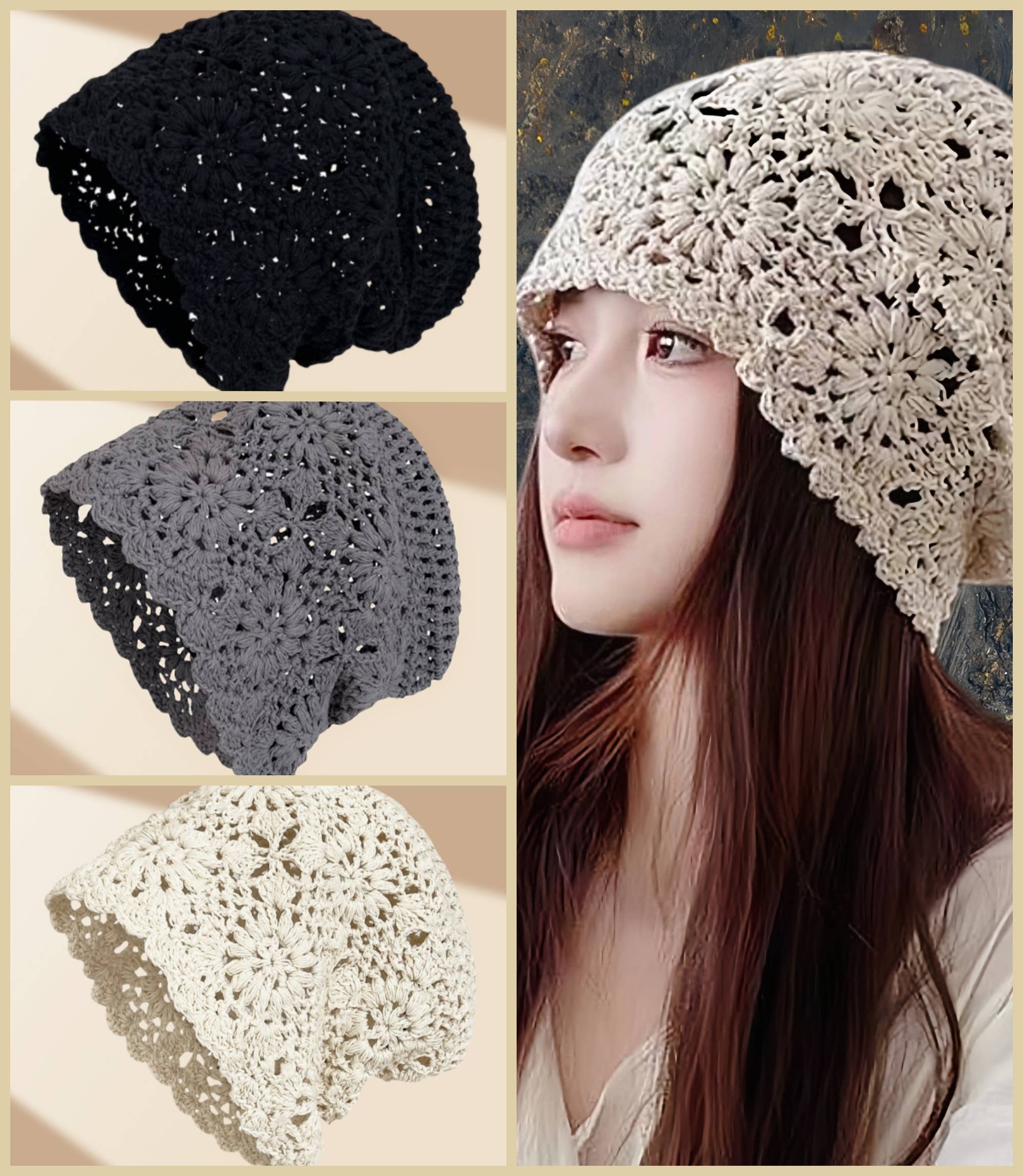 Hand-Crocheted Vintage Slouchy Beanie with Floral Design Robin Boutique
