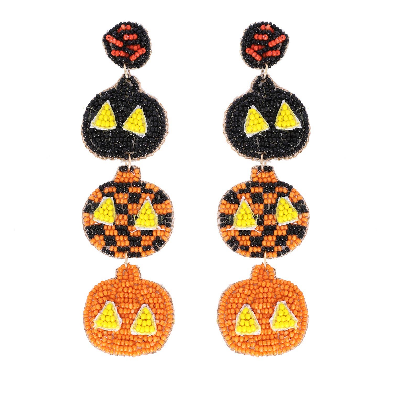 3 Tier Beaded Jack O Lantern Linear Drop Dangle Earrings Robin Boutique