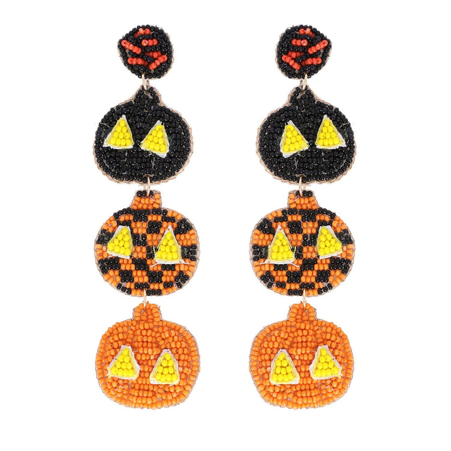 3 Tier Beaded Jack O Lantern Linear Drop Dangle Earrings Robin Boutique