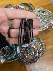 Rhinestone Tennis Stretch Bracelets on Black Silver