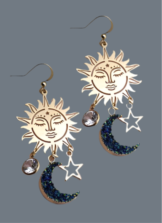 SUN MOON STAR  CZ DROP EARRINGS Robin Boutique