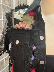 Denim Flower Illusion Jacket in Black by Adore