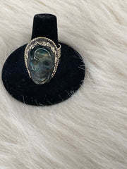 Skull Carved in Labradorite Adjustable Ornate Ring