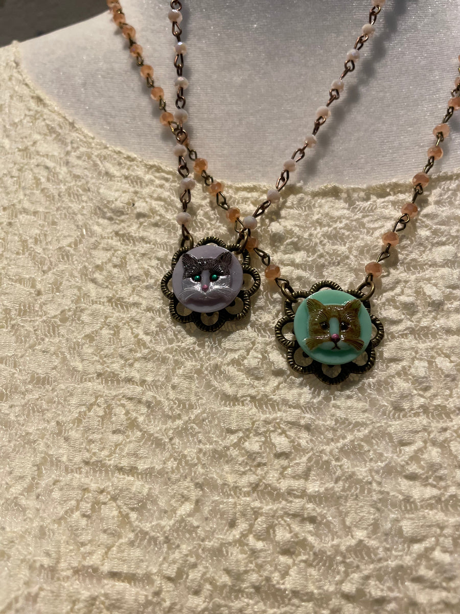 Fancy Vintage Cat Cameo Necklace by Gina