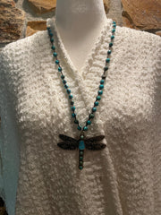 Turquoise Dragonfly Long Necklace by Tara Gasparin