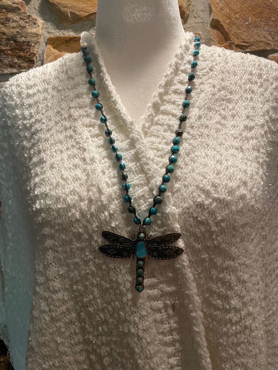Turquoise Dragonfly Long Necklace by Tara Gasparin