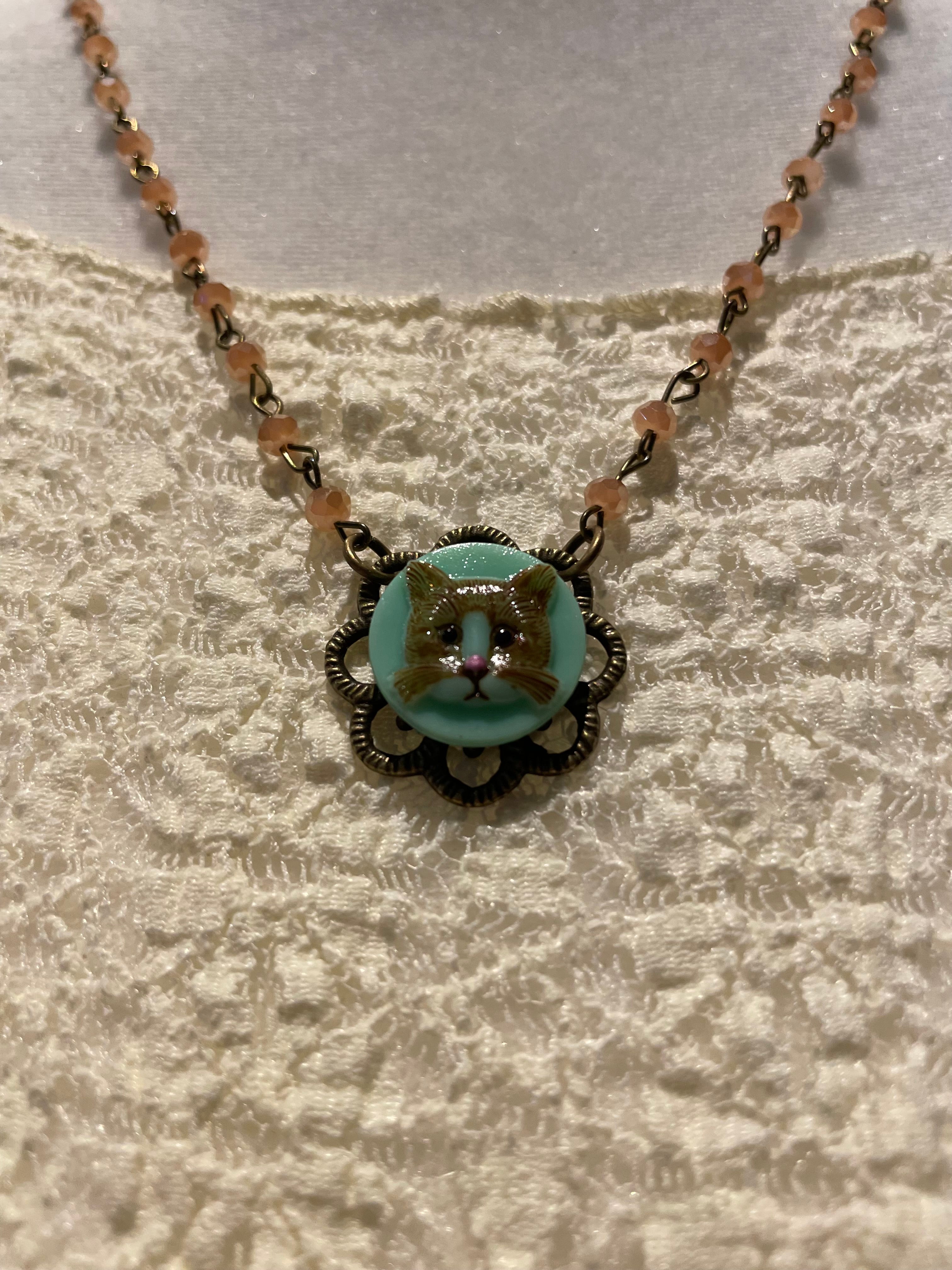 Fancy Vintage Cat Cameo Necklace by Gina
