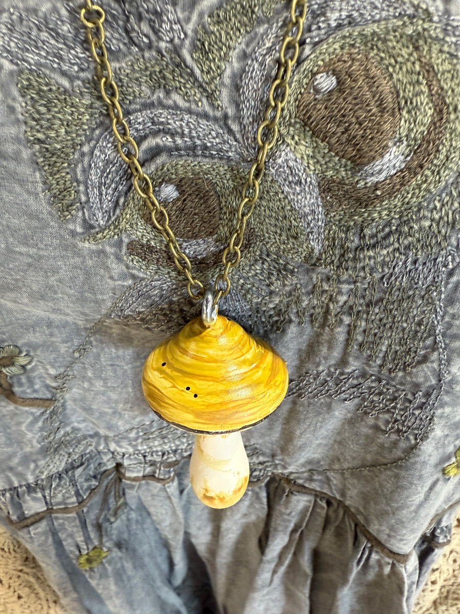 Handpainted wood mushroom Necklaces
