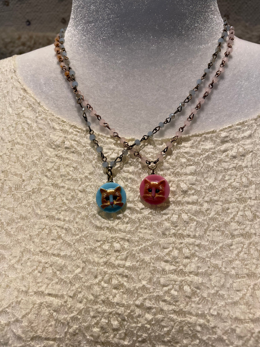 Vintage Cat Button Cameo Necklace by Gina