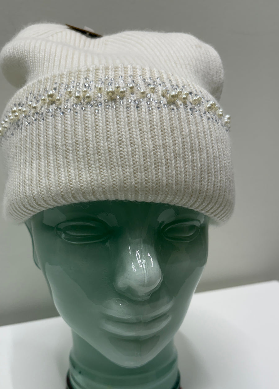 C.C. Beanie Pearl & Rhinestone Angora Cuff Beanie Robin Boutique