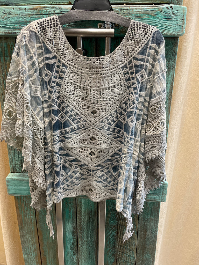 Lace and Crochet Top in Denim by Origami Robin Boutique