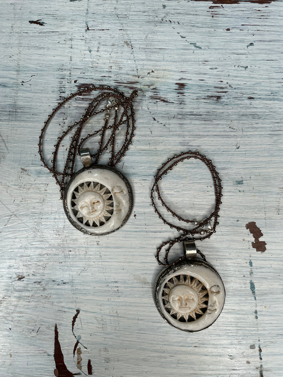 Sun & Moon Carved in Bone Necklace by Tara Gasparian