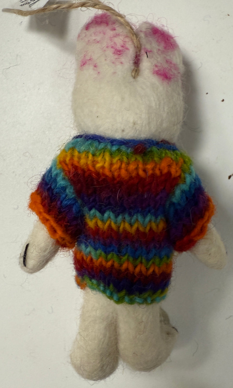Wool Felt Christmas Ornament- Bunny in a Rainbow Sweater Robin Boutique
