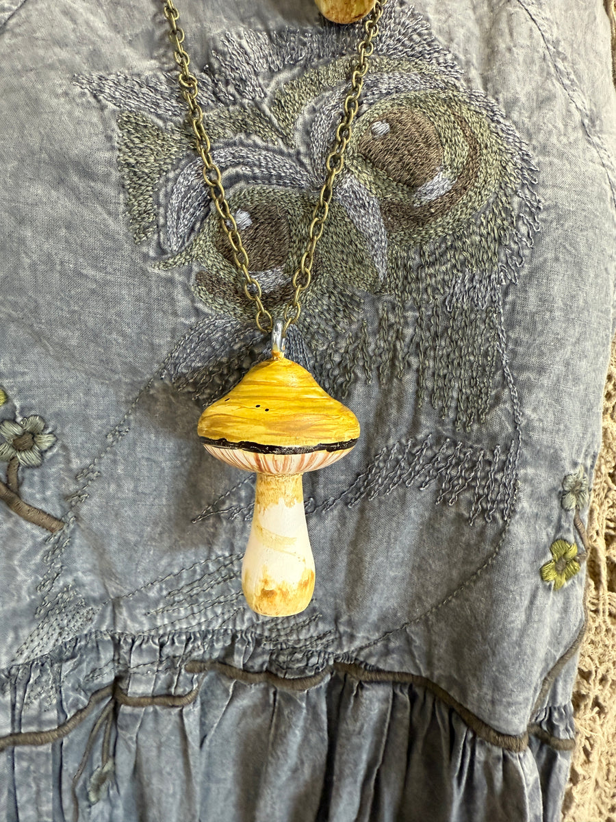 Handpainted wood mushroom Necklaces