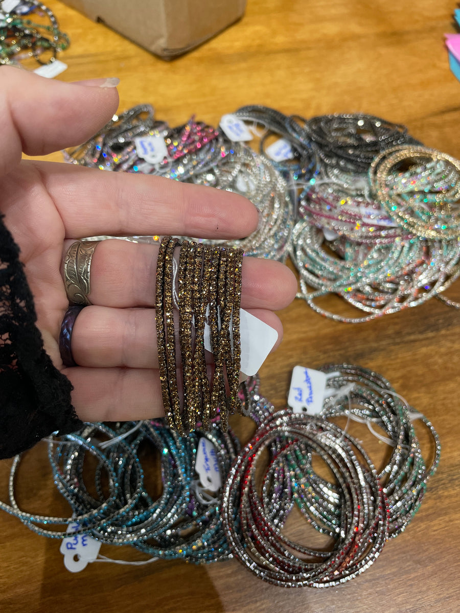 Rhinestone Tennis Stretch Bracelets on Black Silver