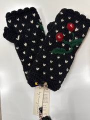 Cherries Noir Knit Handwarmers or Mittens By Many Hands