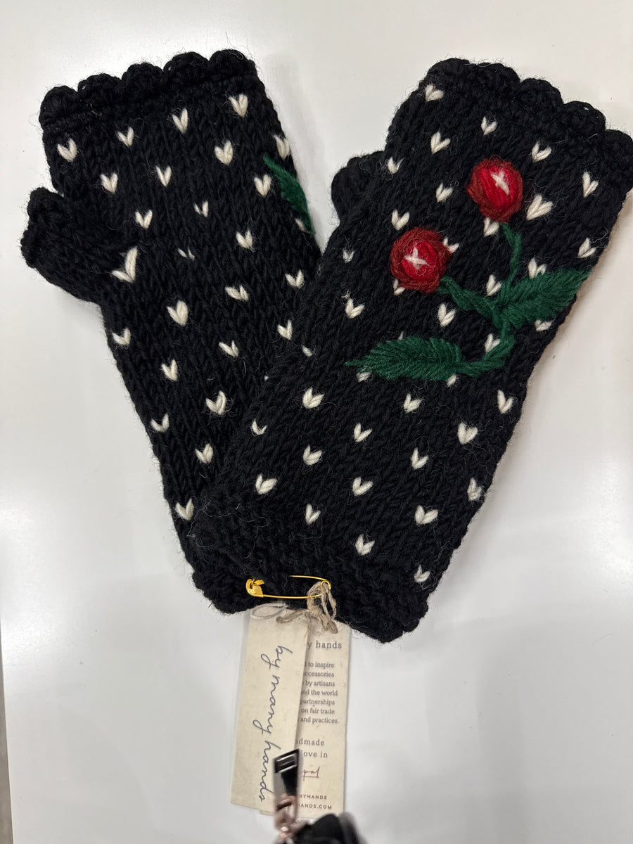 Cherries Noir Knit Handwarmers or Mittens By Many Hands