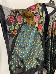 Silk Burnout Velvet Fringe Peacock Kimono by Aris A