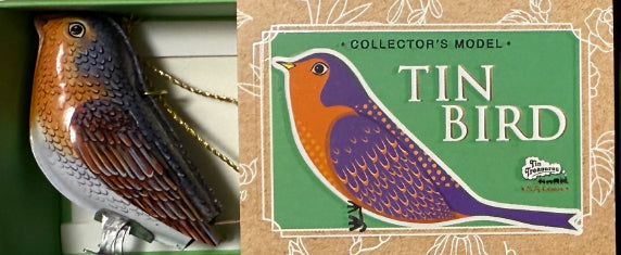 Metal Tin Bird Ornaments Mechanical Moving Parts Robin Boutique