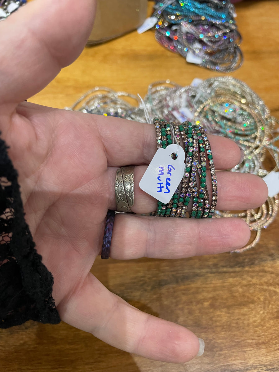 Rhinestone Tennis Stretch Bracelets on Black Silver