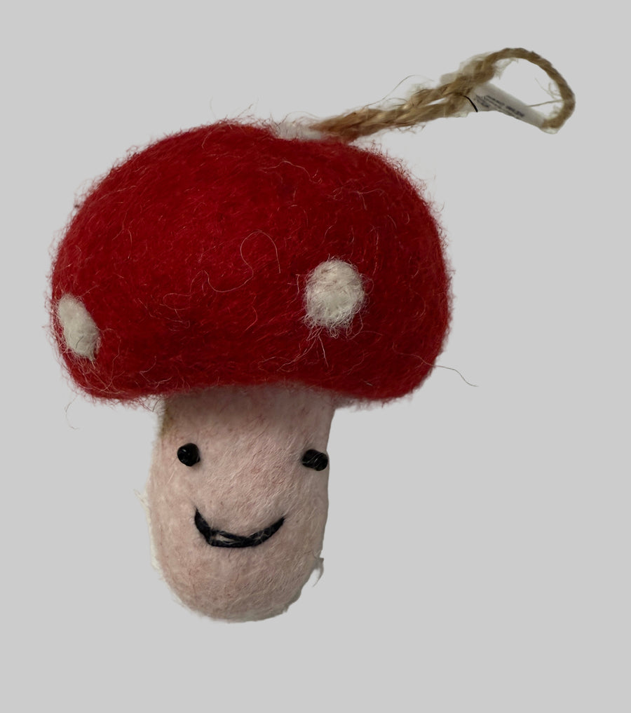 Wool Felt Christmas Ornament- Mushroom with White Dots Robin Boutique