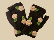 Wool Lined Gloves with Raised Crochet Flowers by Yak N Yeti  Robin Boutique