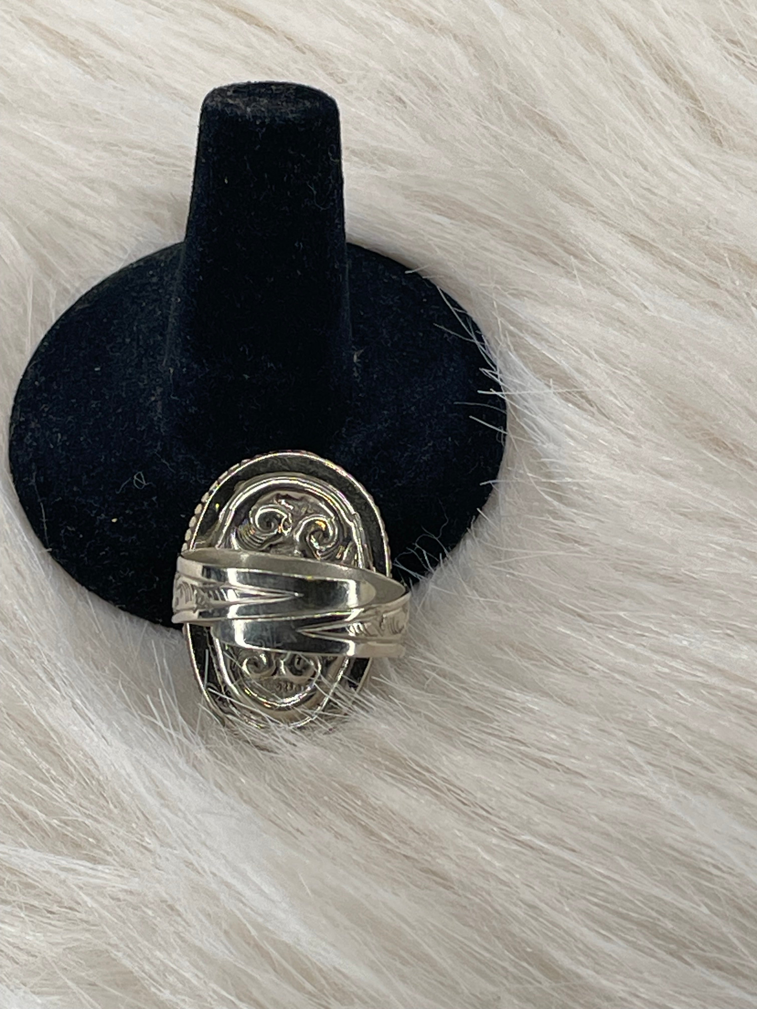 Skull Carved in Labradorite Adjustable Ornate Ring