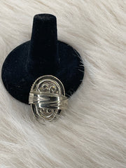 Skull Carved in Labradorite Adjustable Ornate Ring