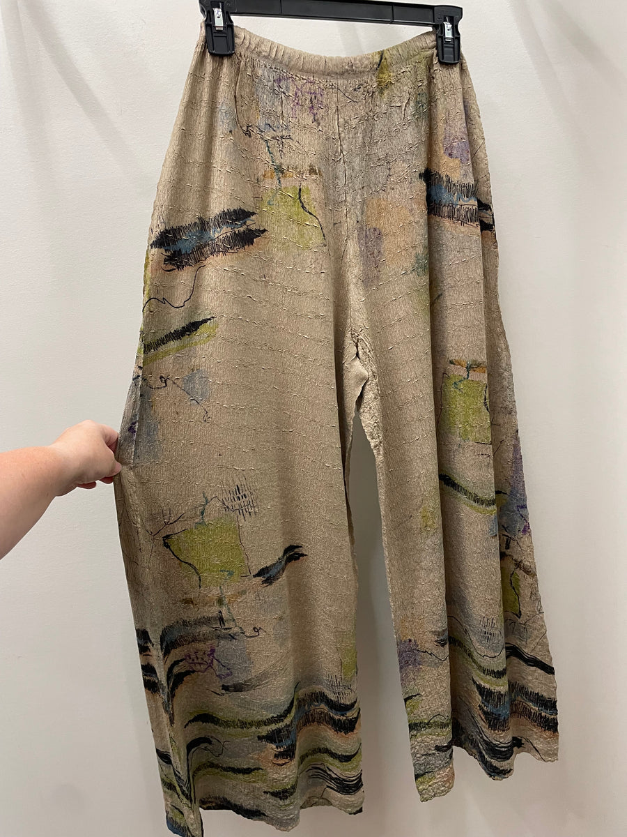 Wide Leg Palazzo Pant in Thyme Print by Inoah