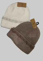 C.C. Beanie Pearl & Rhinestone Angora Cuff Beanie Robin Boutique
