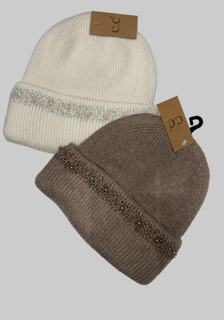 C.C. Beanie Pearl & Rhinestone Angora Cuff Beanie Robin Boutique