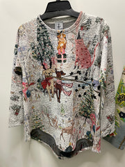 Quilted A-Line Pullover in Holiday Joy Print by Inoah