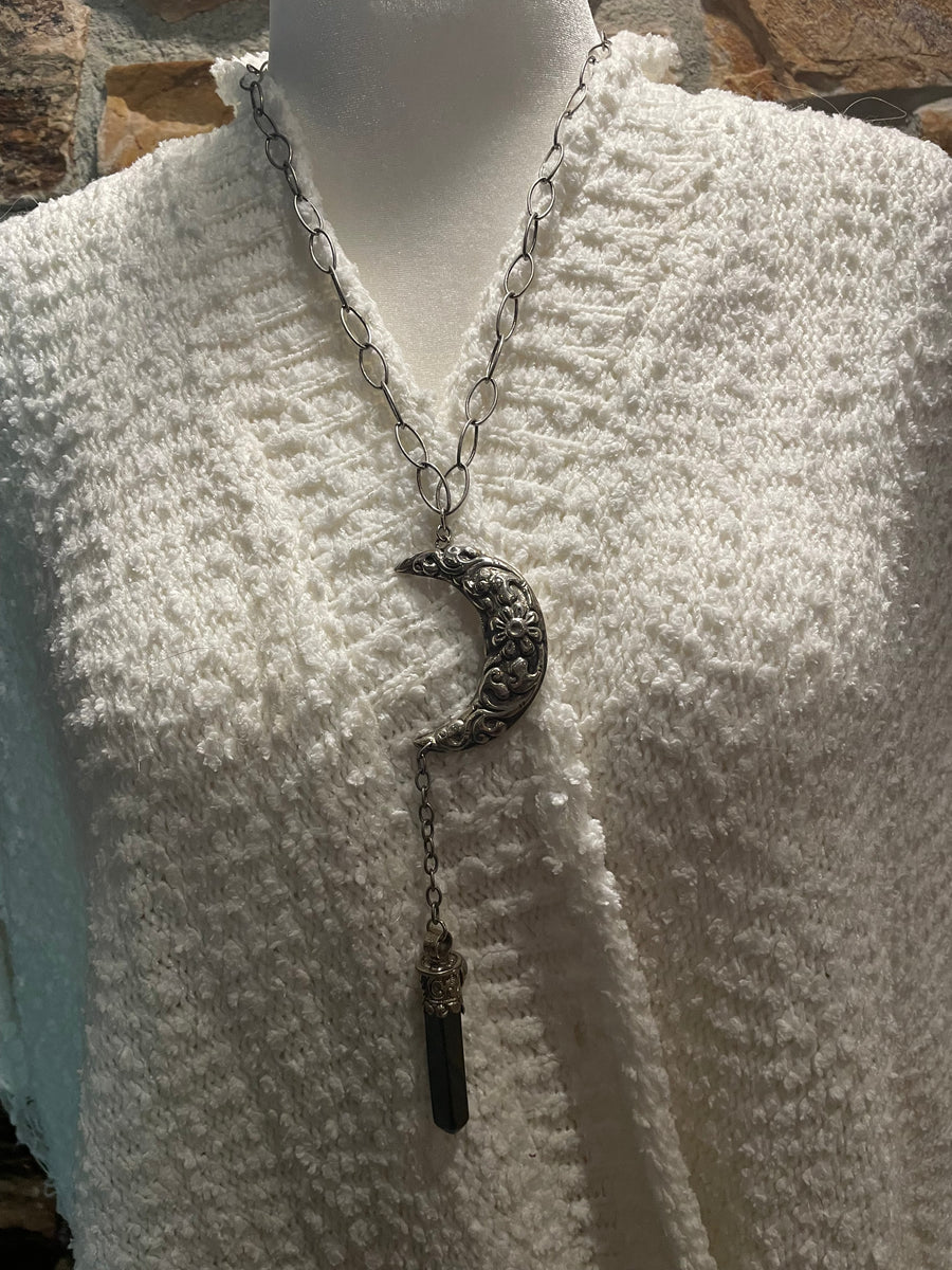 Black Crystal Moon Necklace by Tara Gasparin