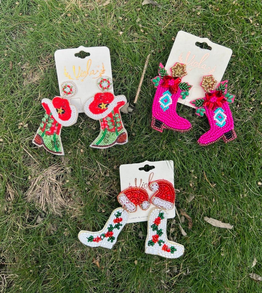 Holiday Cowgirl Boot Earrings - Robin Boutique-Boutique 