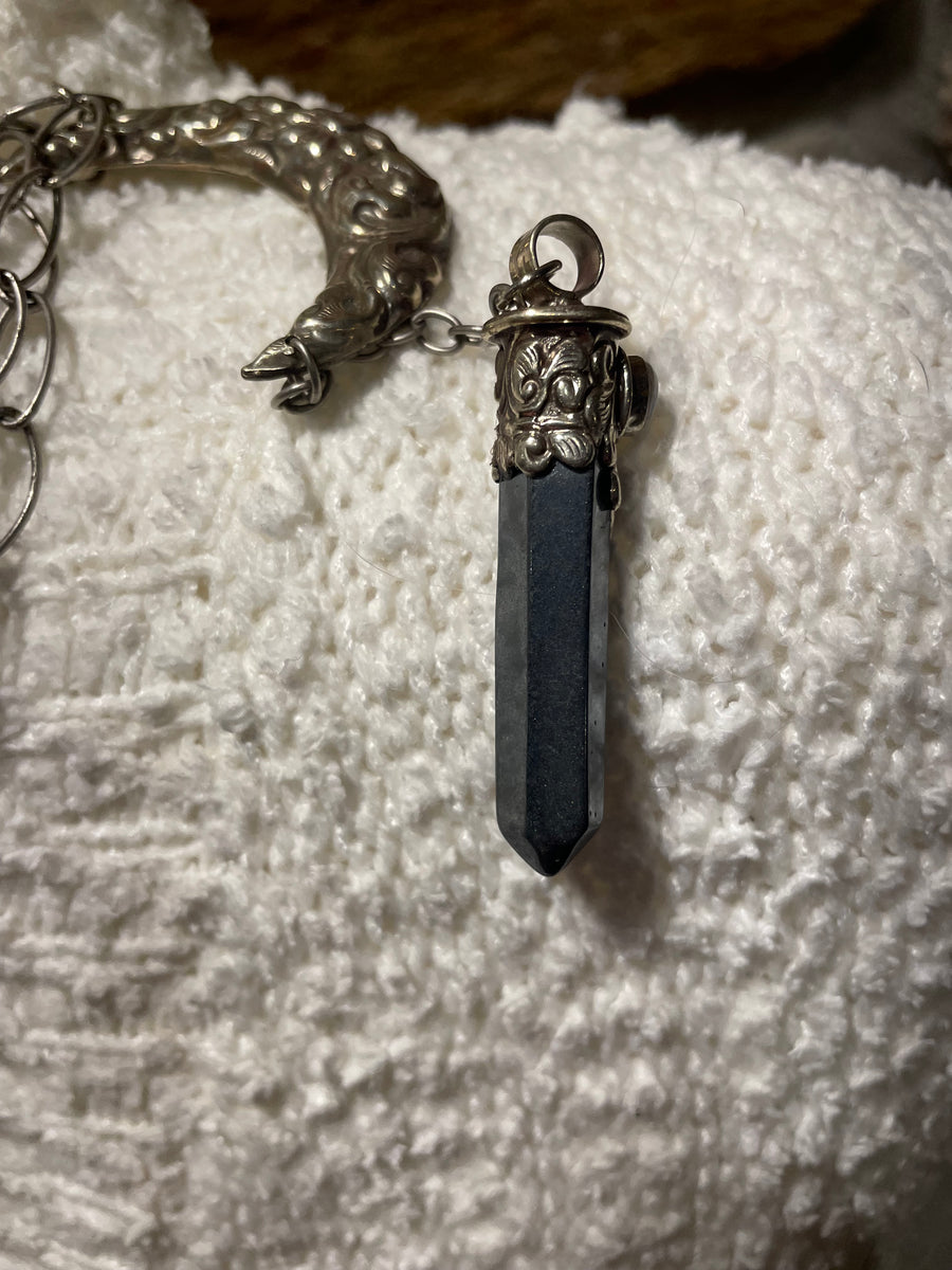 Black Crystal Moon Necklace by Tara Gasparin