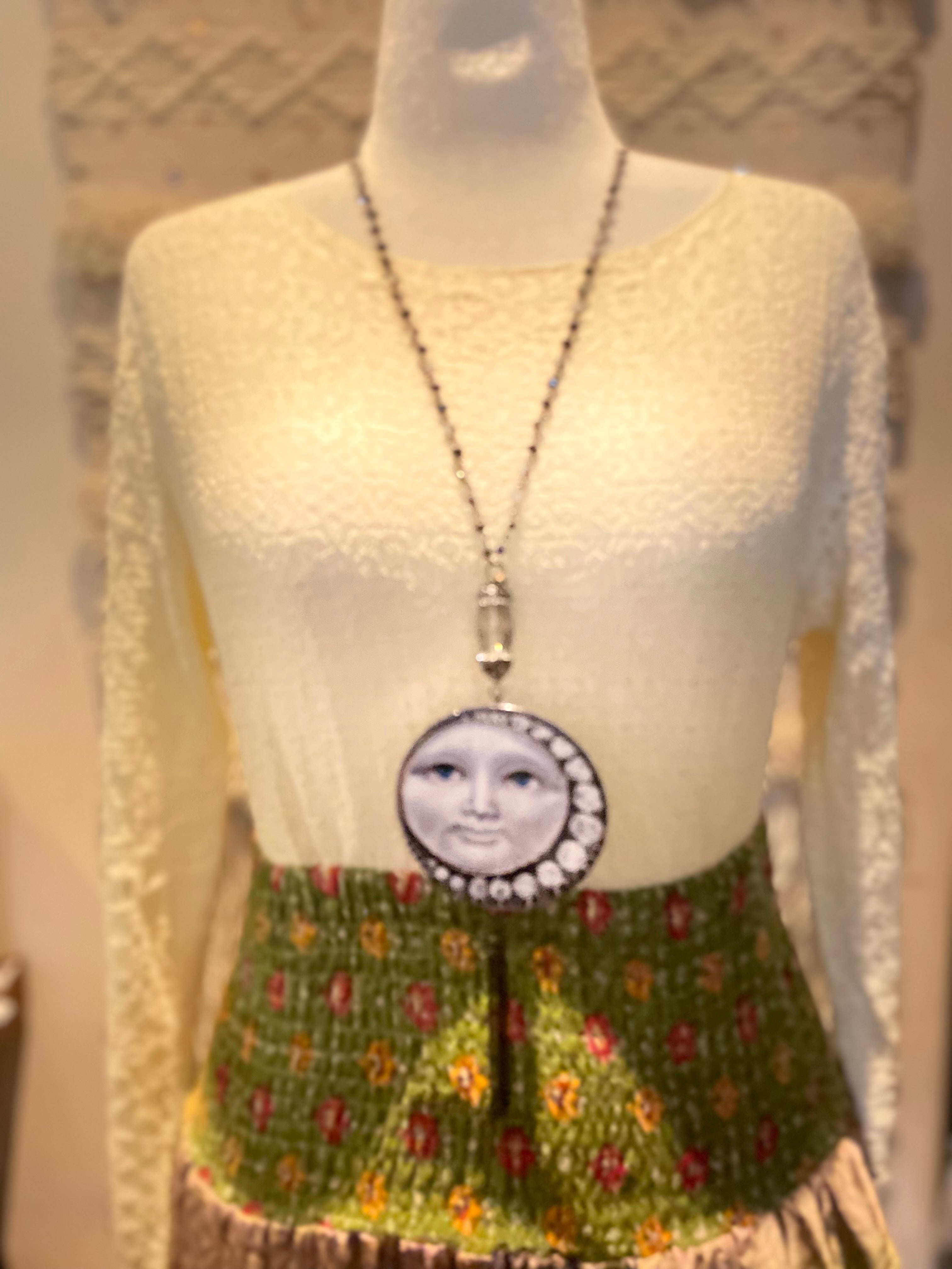 Crystal Moon Button Necklace by Gina